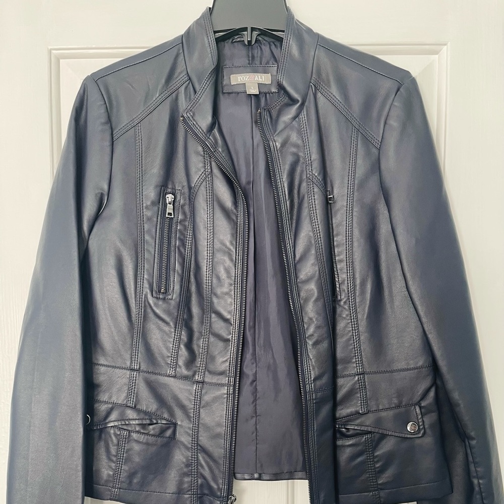 Dark navy blue leather jacket